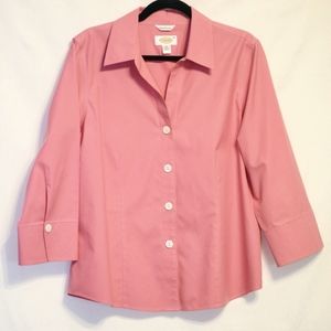 Talbots wrinkle-resistant Pink, button-down quarter length sleeve women's blouse